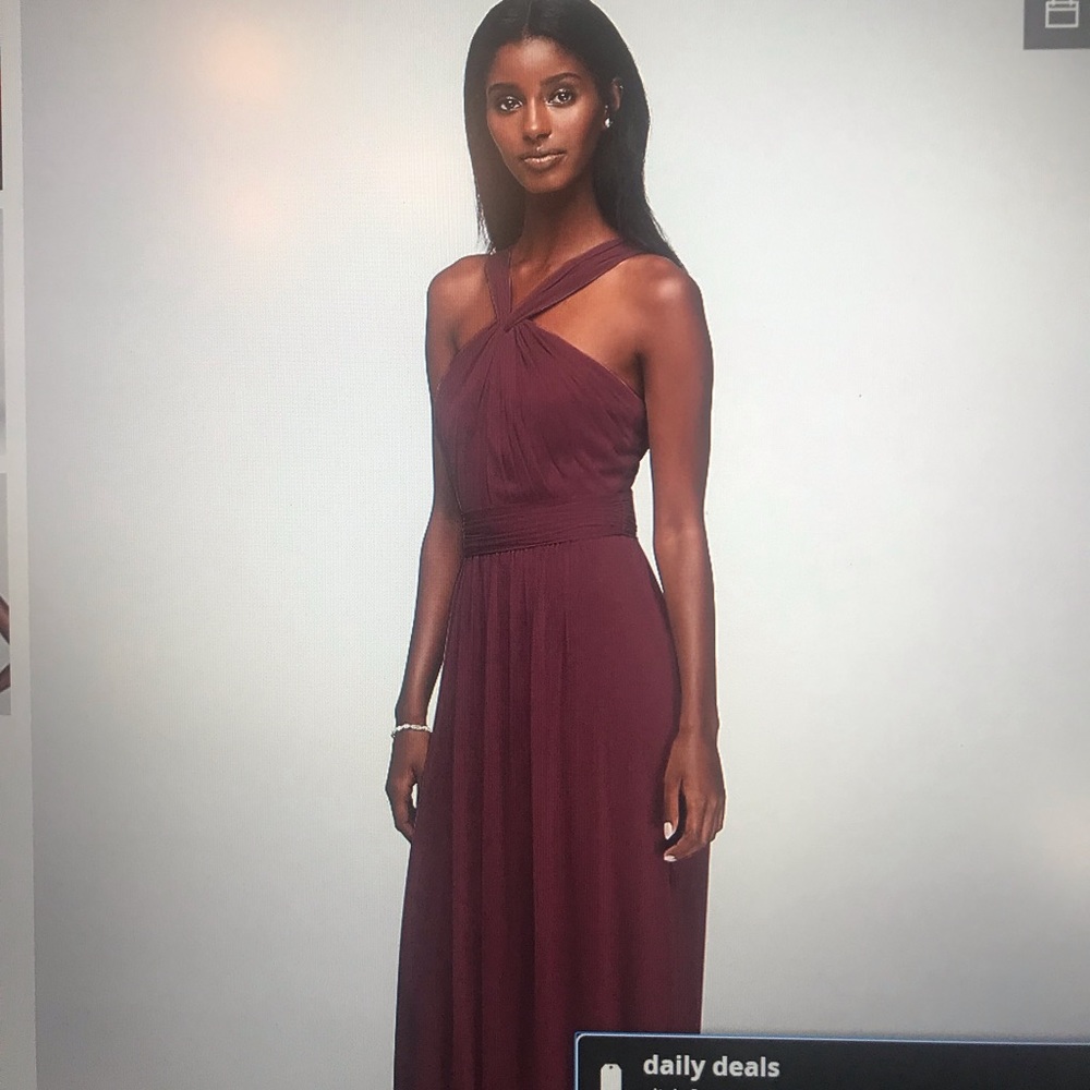 David’s Bridal Y-Neck Long Mesh Dress